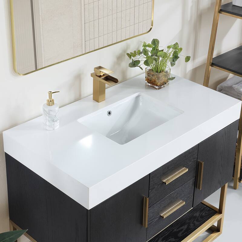 Altair Bianco Bath Vanity with White Composite Stone Top,no Mirror