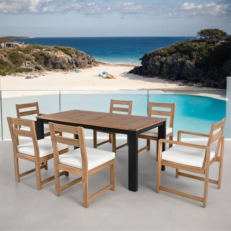 Wood Patio Dining Set with Table, 2 Armchairs & 4 Side Chairs, 7 Pcs