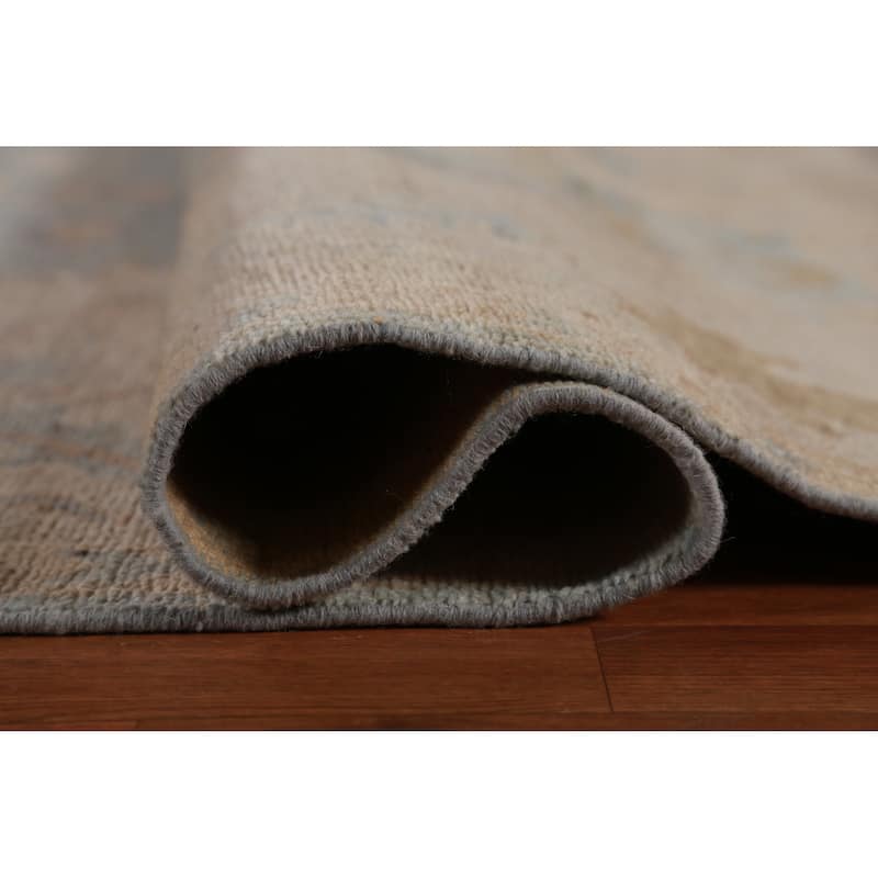 Hand Knotted Oriental 100% Wool Carpet Transitional All-Over Navy Blue & Blues Oushak Area Rug - 14' 0'' X 10' 8''