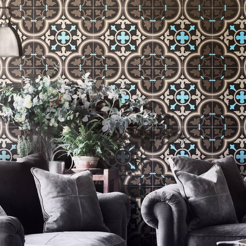 Handmade Casa in Brown, Black, Blue Tile, Pack of 12 (Morocco)