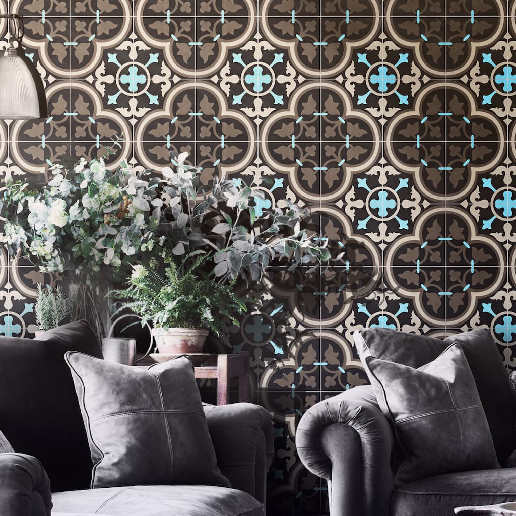 Handmade Casa in Brown, Black, Blue Tile, Pack of 12 (Morocco)