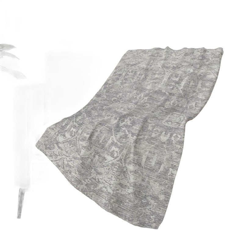 HomeRoots 50" X 70" Gray And Ivory Damask Polyester Woven Plush Throw Blanket