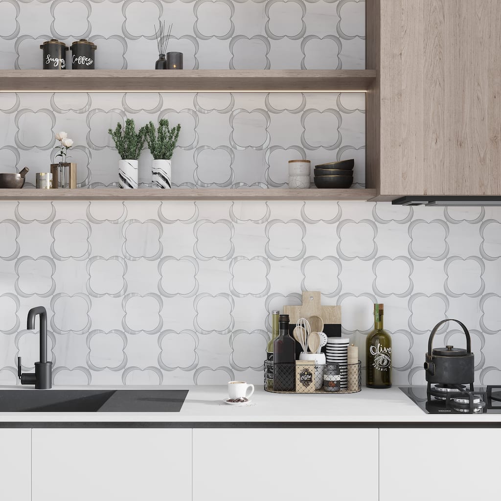 Apollo tile 11 x 11 Elysian Polished White Gray Dolomite, Glass Marble Tile (4.28 sq ft/case) - 5 Pack