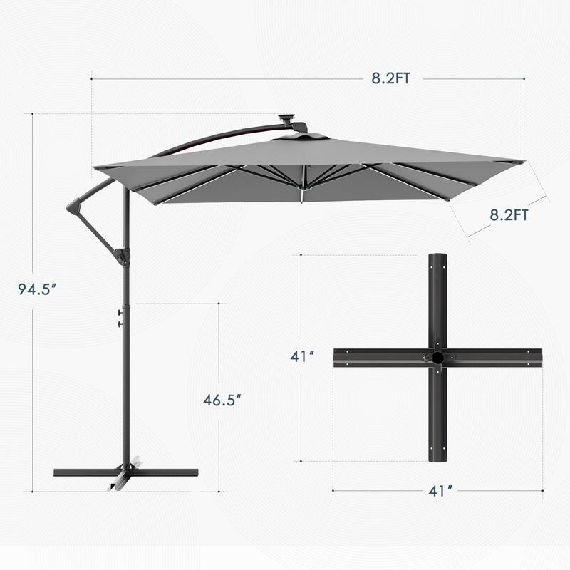 Outdoor 8.2x8.2FT LED lighted Patio Offset umbrella for Garden