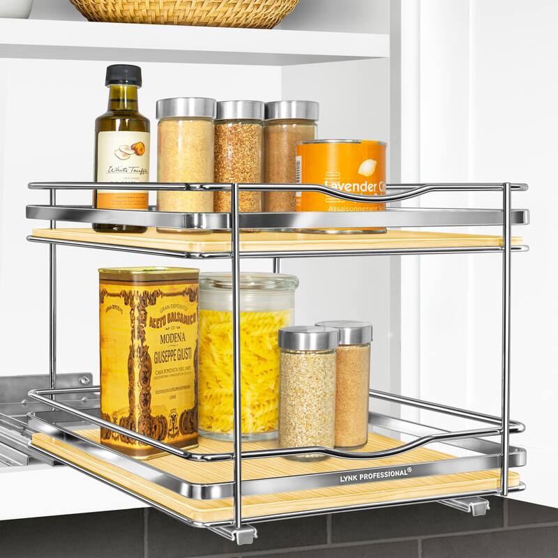 LYNK PROFESSIONAL® Élite™ Pull Out Spice Rack Organizer for Cabinet - 10-1/4 inch W - Lifetime Ltd Warranty, Wood- 2 Tier