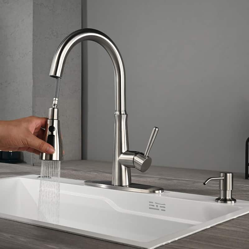 WOWOW Single Handle 3-Mode Pull Out Sprayer Kitchen Faucet