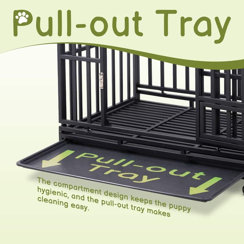 Heavy Duty Pet Playpen for Training Indoor Outdoor with Plastic Tray, Double Doors & Secure Lock
