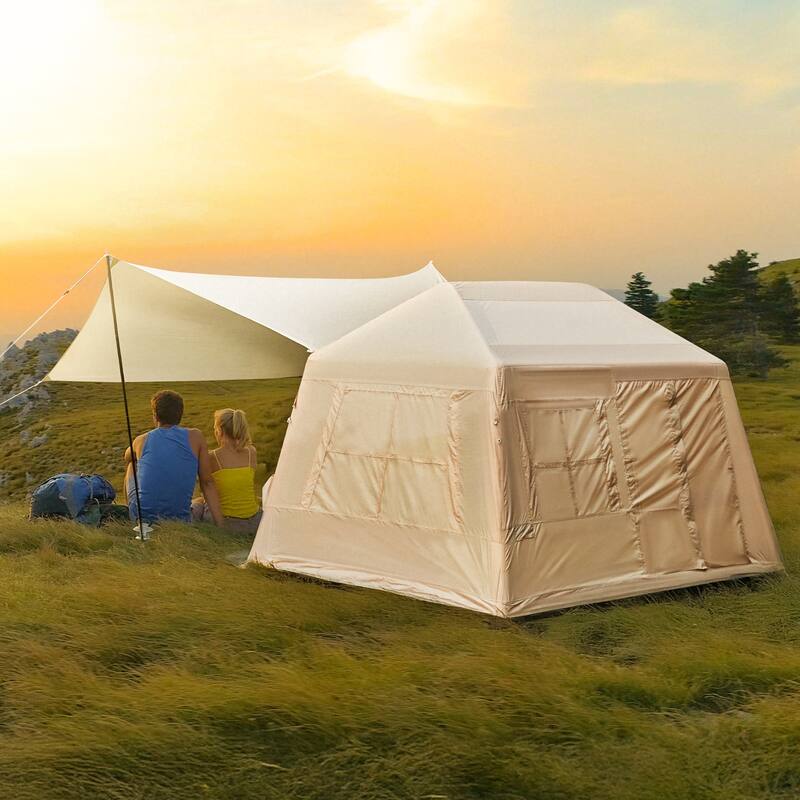 Erommy Inflatable Camping Tent, Glamping Tents 4 Season Waterproof Windproof Cotton Tent with Stove Jack & Mesh Windows & Pump