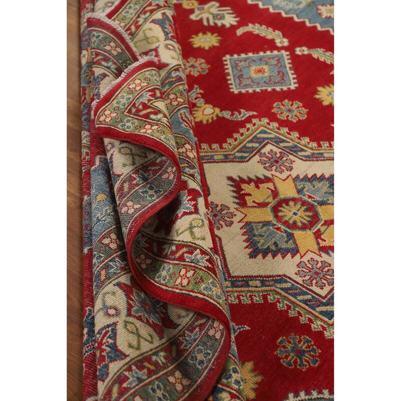 Hand Knotted Oriental 100% Wool Carpet Traditional Geometric Red Kazak Area Rug - 10' 2'' X 8' 0''