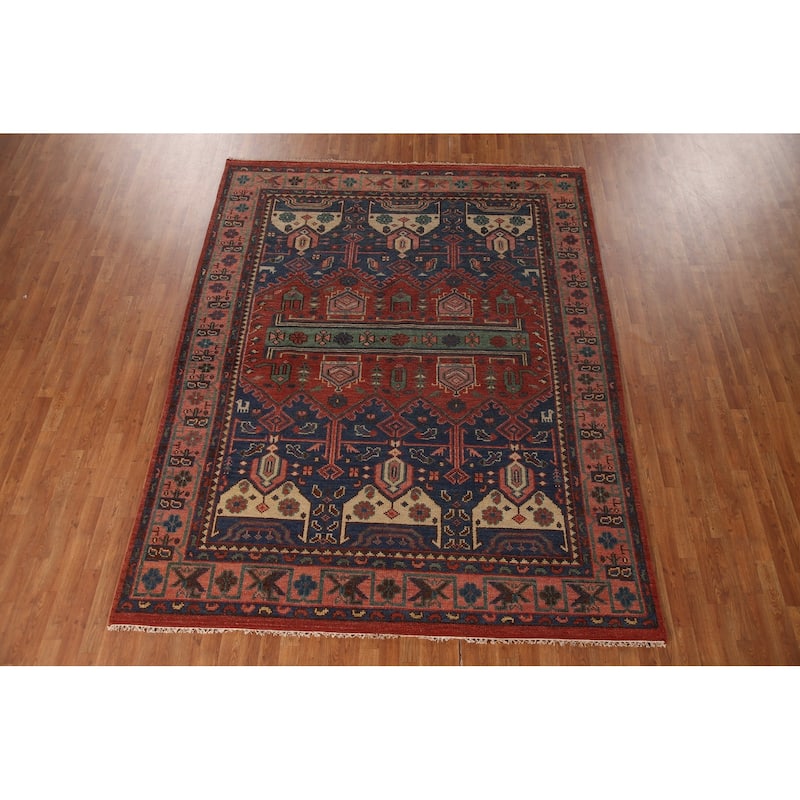 Geometric Sirjan Oriental Area Rug Hand-knotted Red Wool Carpet - 7'10"x 9'10"