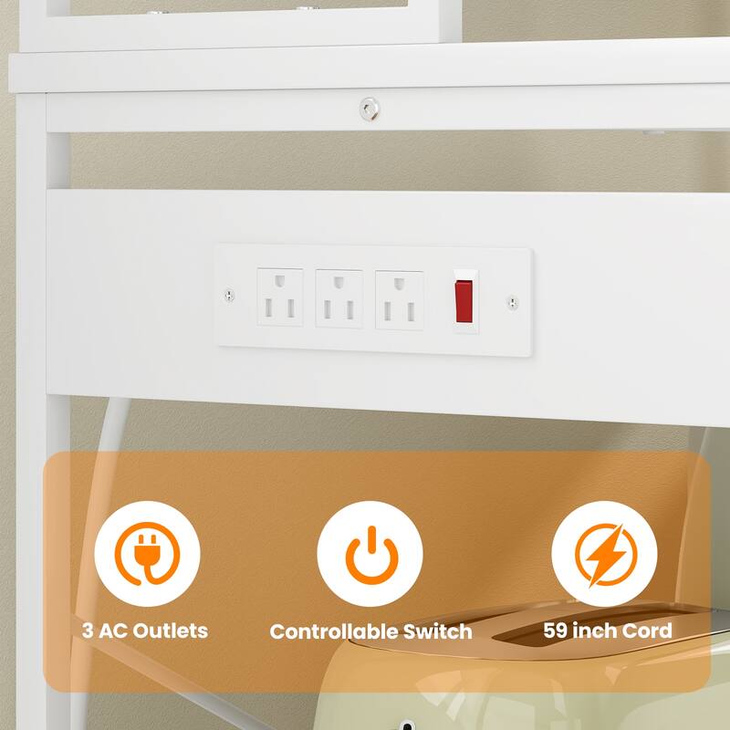 Large 5-Tier Bakers Rack with Electrical Outlets, 39 Inch Microwave Stand & Coffee Bar, Kitchen Storage Shelf for Home