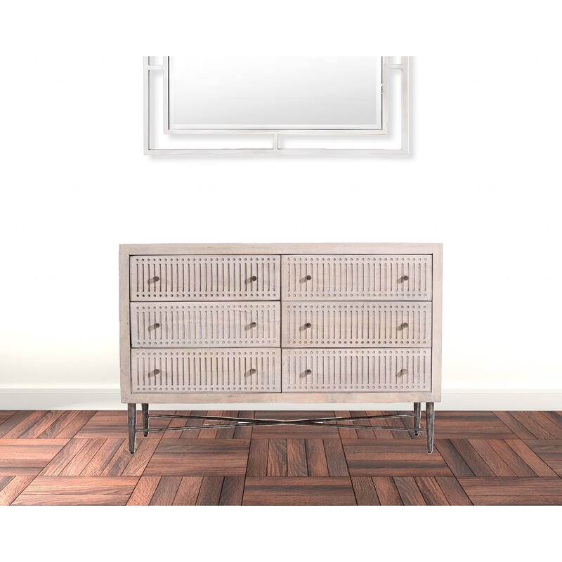 HomeRoots 48" Brushed Ivory Solid Wood Six Drawer Double Dresser
