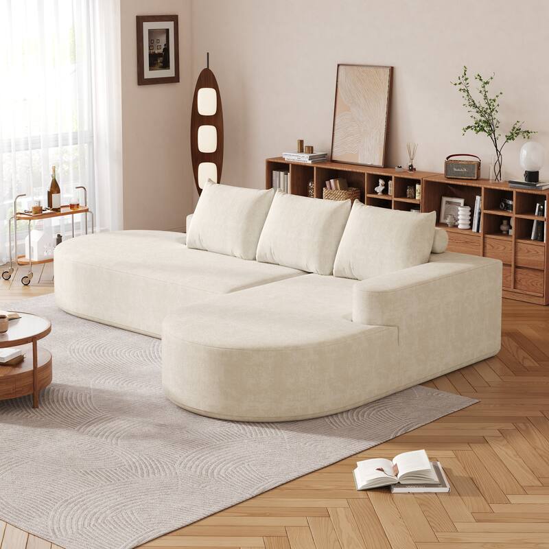 L Shaped Modular Curved Sectional Sofa, Chenille Upholstered 3 Seat Sofa, Corner Sofa with 3 Pillows for Living Room, Bedroom