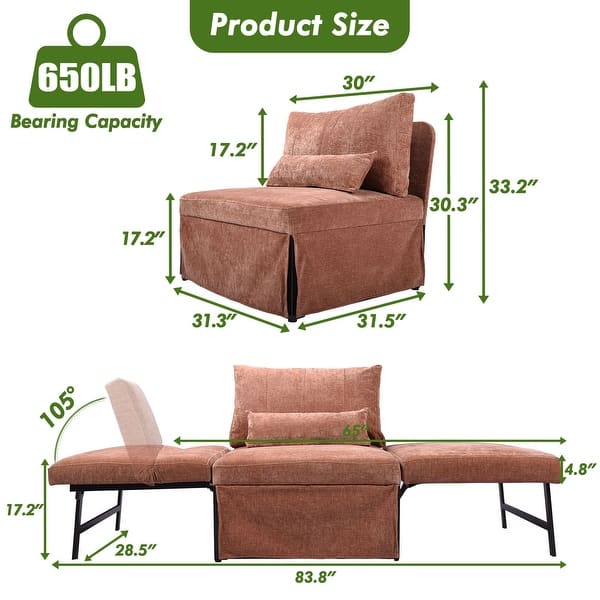 dimension image slide 2 of 5, 5-in-1 Convertible Multi-fuction Sofa Chair Bed Sleeper