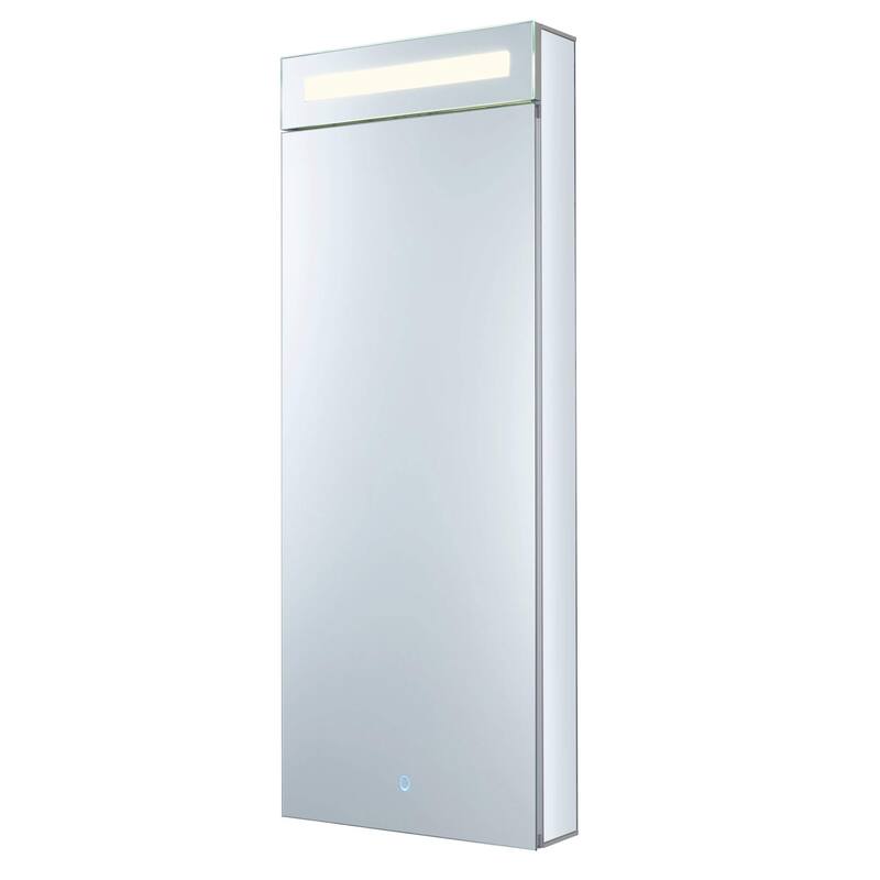 Bathroom Medicine Cabinet, Aluminum, Recessed/Surface Mount, Mirrored Interior w/LED - 15 x 40 - Left Hand