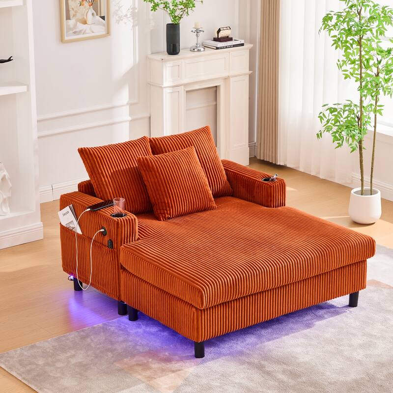 GDFStudio - Corduroy Recliner Sofa with USB Charging, RGB LED Light Strip - Suitable for Living Room and Bedroom