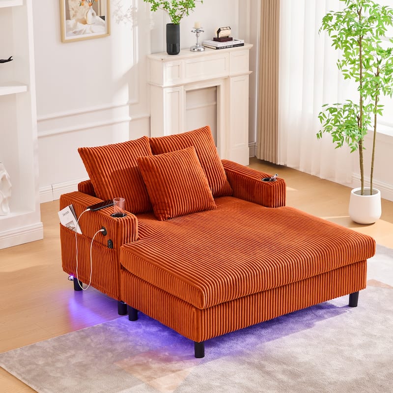Recliner Sofa Loveseat with Chaise Lounge, Sleeper Sofa with USB & Type-C Charging Ports, Sofa Bed with Cup Holders