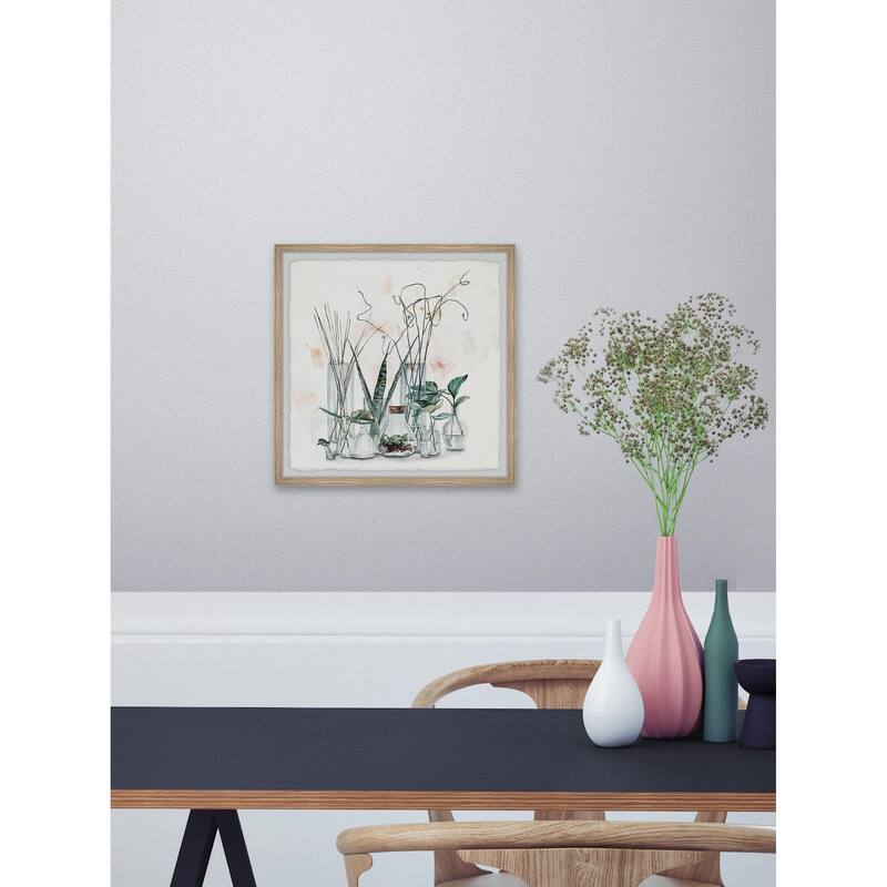 Clear Glass Plants II Framed Wall Art, Nature-Inspired Accent - Refreshing Botanical Touch for Your Walls
