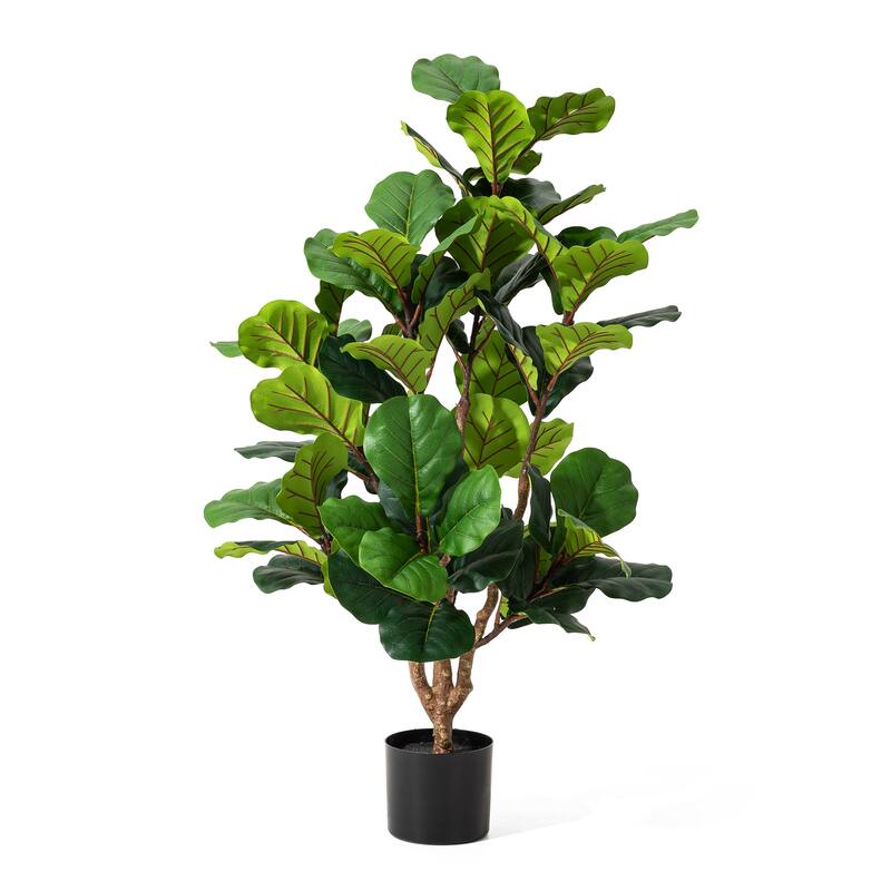 Glitzhome 3ft-6ft Set of 2 Artificial Olive Trees/ Bamboo/ Ficus with Ceramic Planters Real Touch