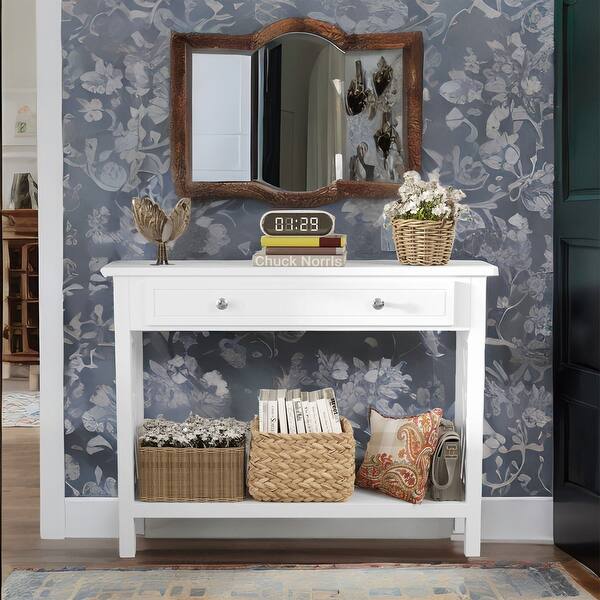 White Wood Console Entryway Table with Drawer and Shelf - Bed Bath ...
