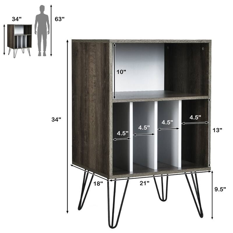 Freestanding Record Player Stand with Storage and Metal Legs