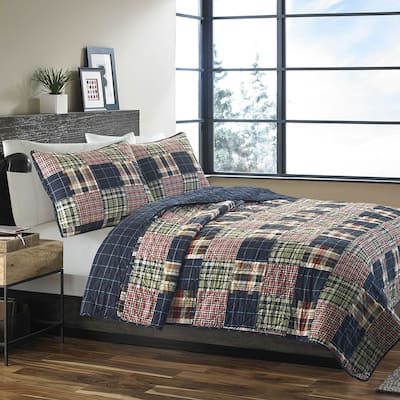 3pc Full/Queen Plaid Quilt Set Soft Lightweight Breathable Blue Red