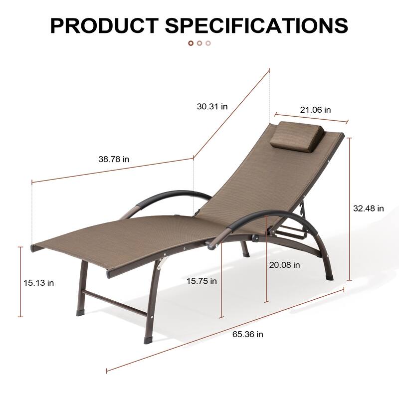 Crestlive Products Outdoor Adjustable Reclining Chaise Lounge Chair with Armrest