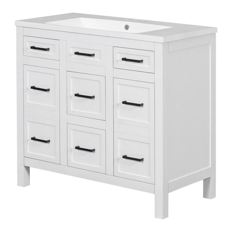 Multifunctional Bathroom Vanity, Freestanding Vanities with Adjustable Shelf, Storage Cabinet with 4 Drawers and 2 Doors