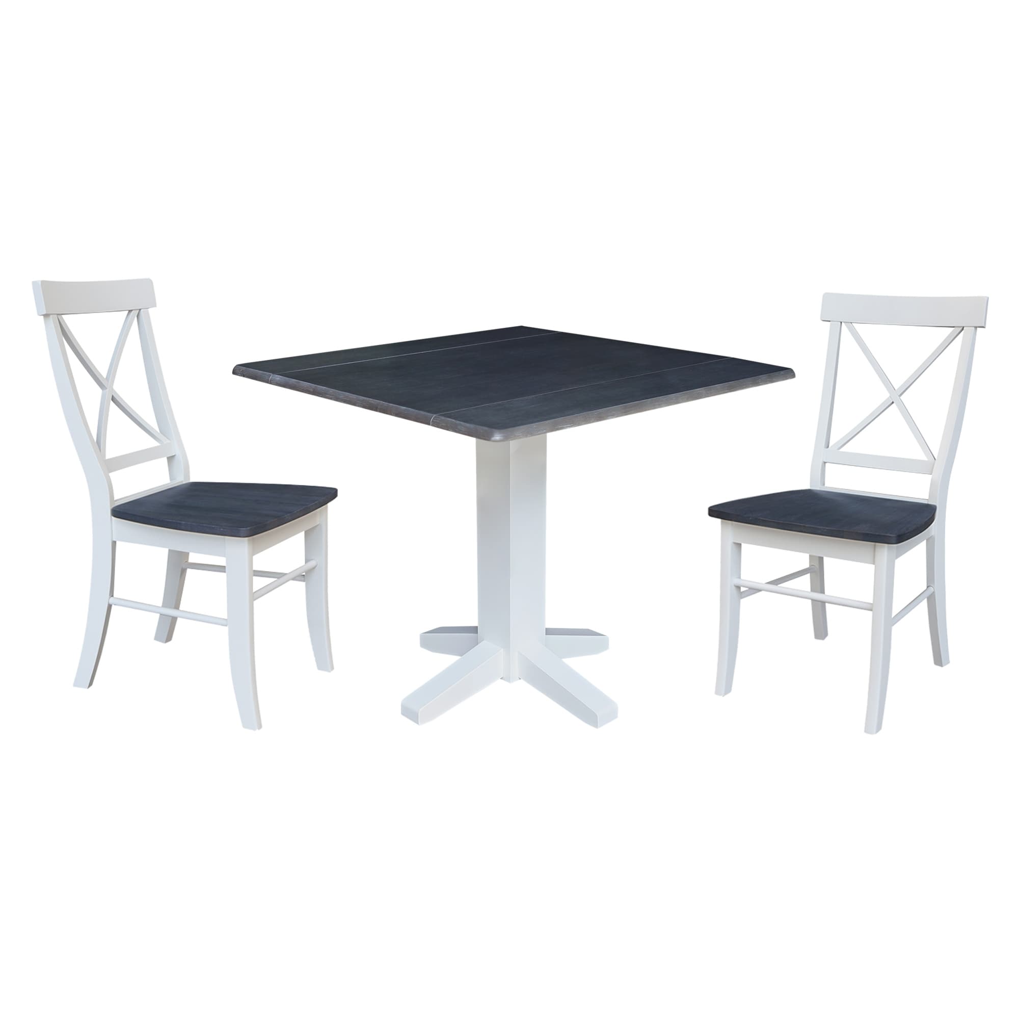 36" Solid Wood Square Dual Drop Leaf Dining Table with 2 Dining Chairs
