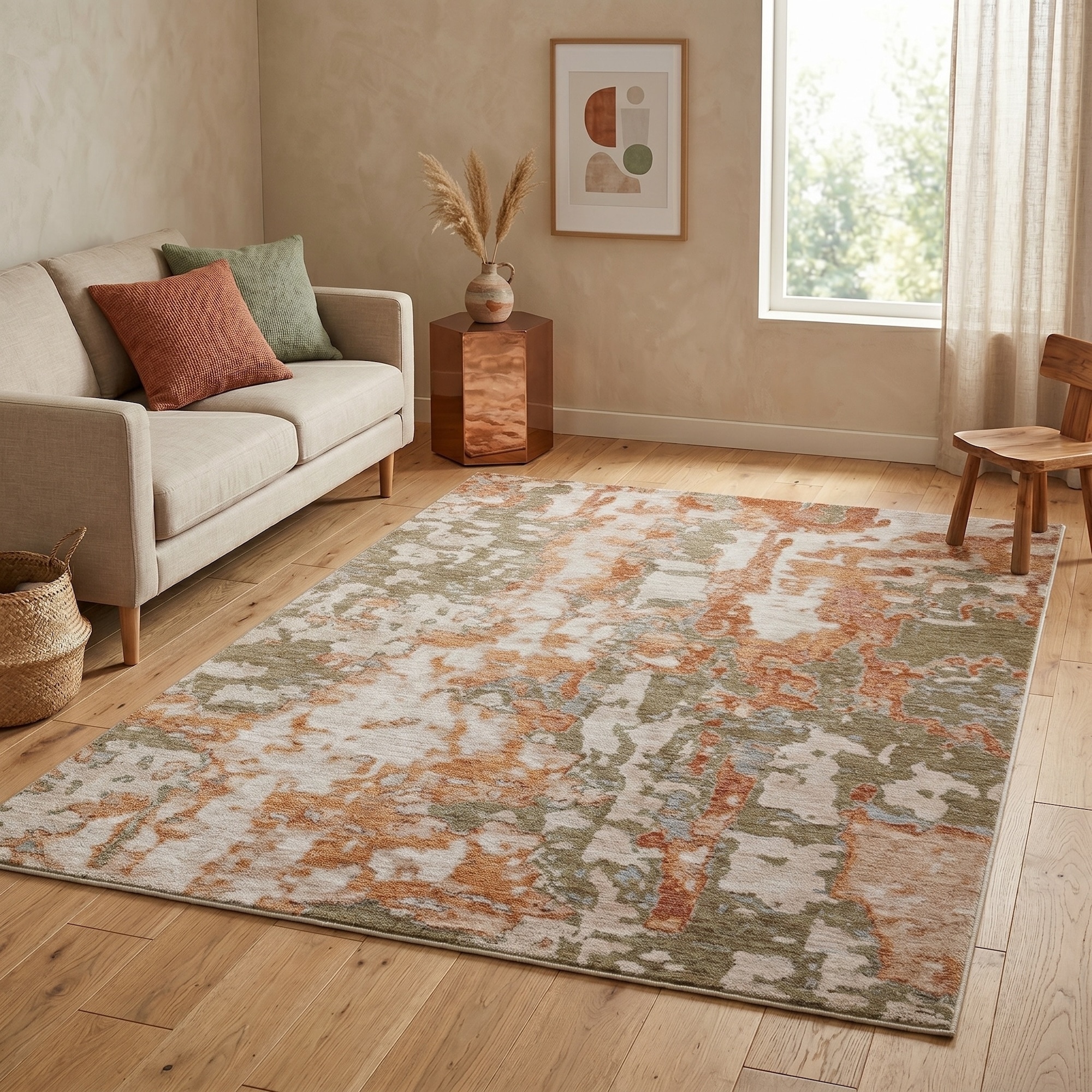 MDA Rugs Roma Collection Beige/Light Green Abstract Modern Area Rug