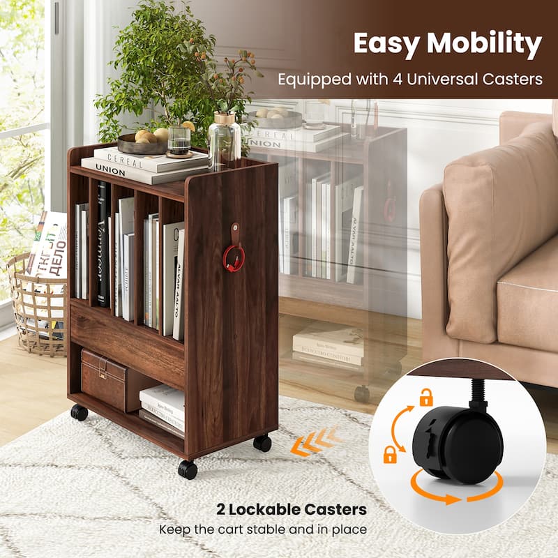 Gymax Record Player Stand on Wheels w/ Pull-out Drawer & Open Shelf