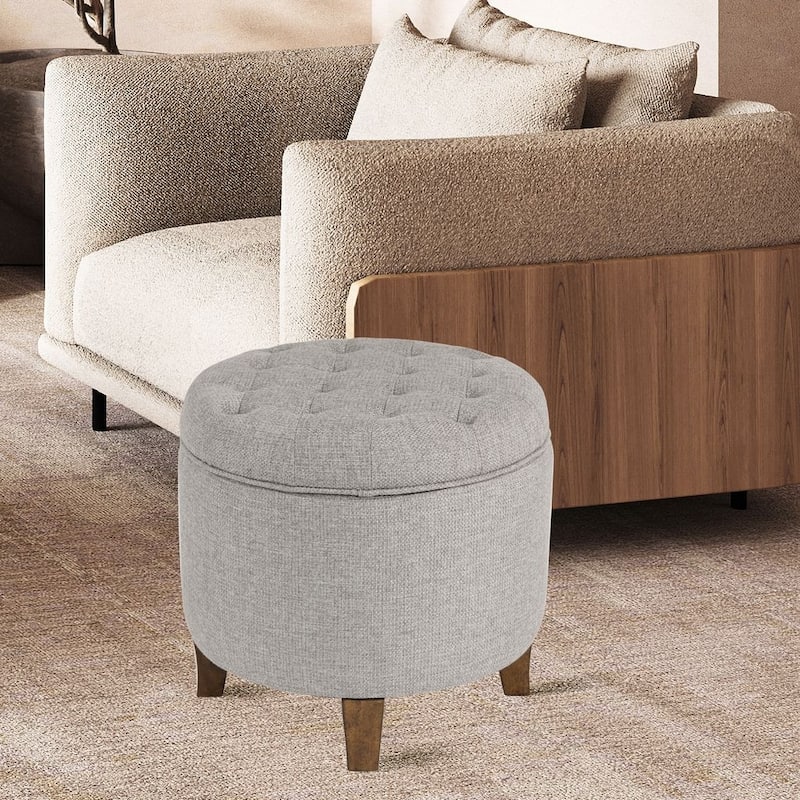 Carson Carrington Hare Button-tufted Round Storage Ottoman - Gray Fabric