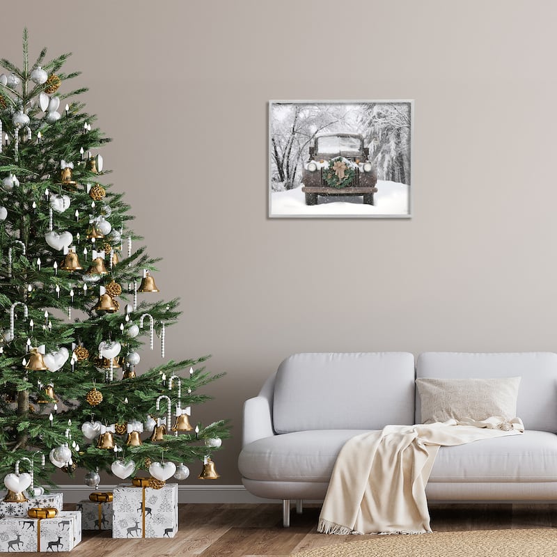 Stupell Wreathed Truck in Snow Framed Giclee Art Design By Lori Deiter