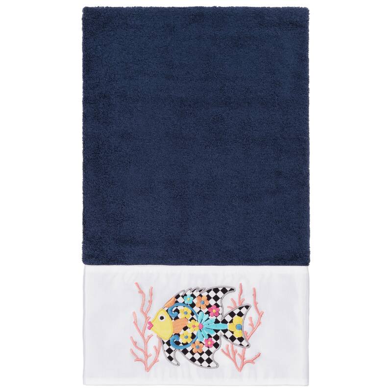 Authentic Hotel and Spa 100% Turkish Cotton Feliz Embellished Bath Towel - Midnight Blue