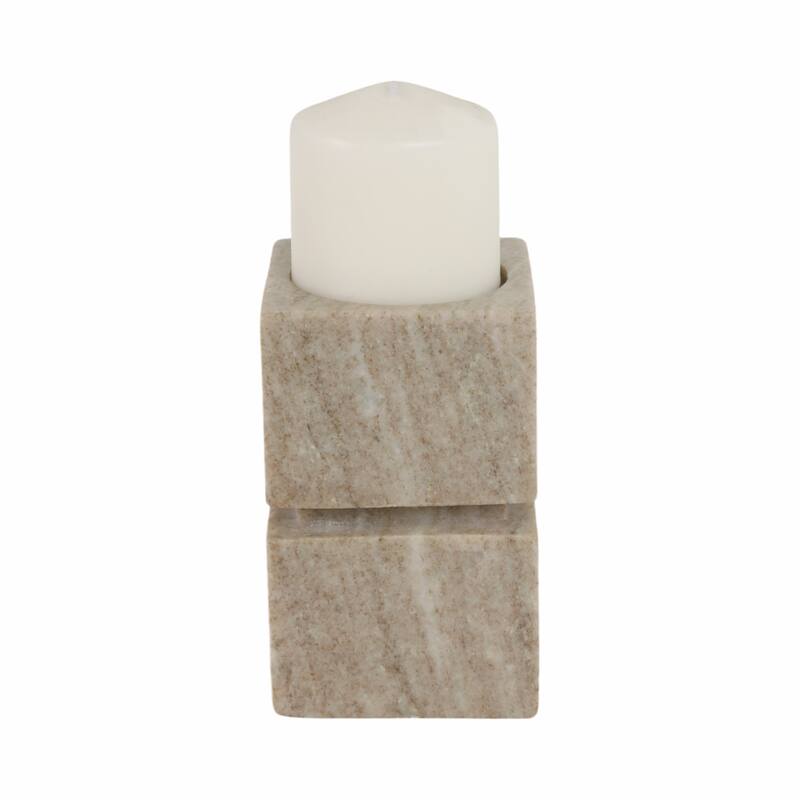 Modern Onyx Marble Stacked Cubes Candle Holder - Ivory & Tan