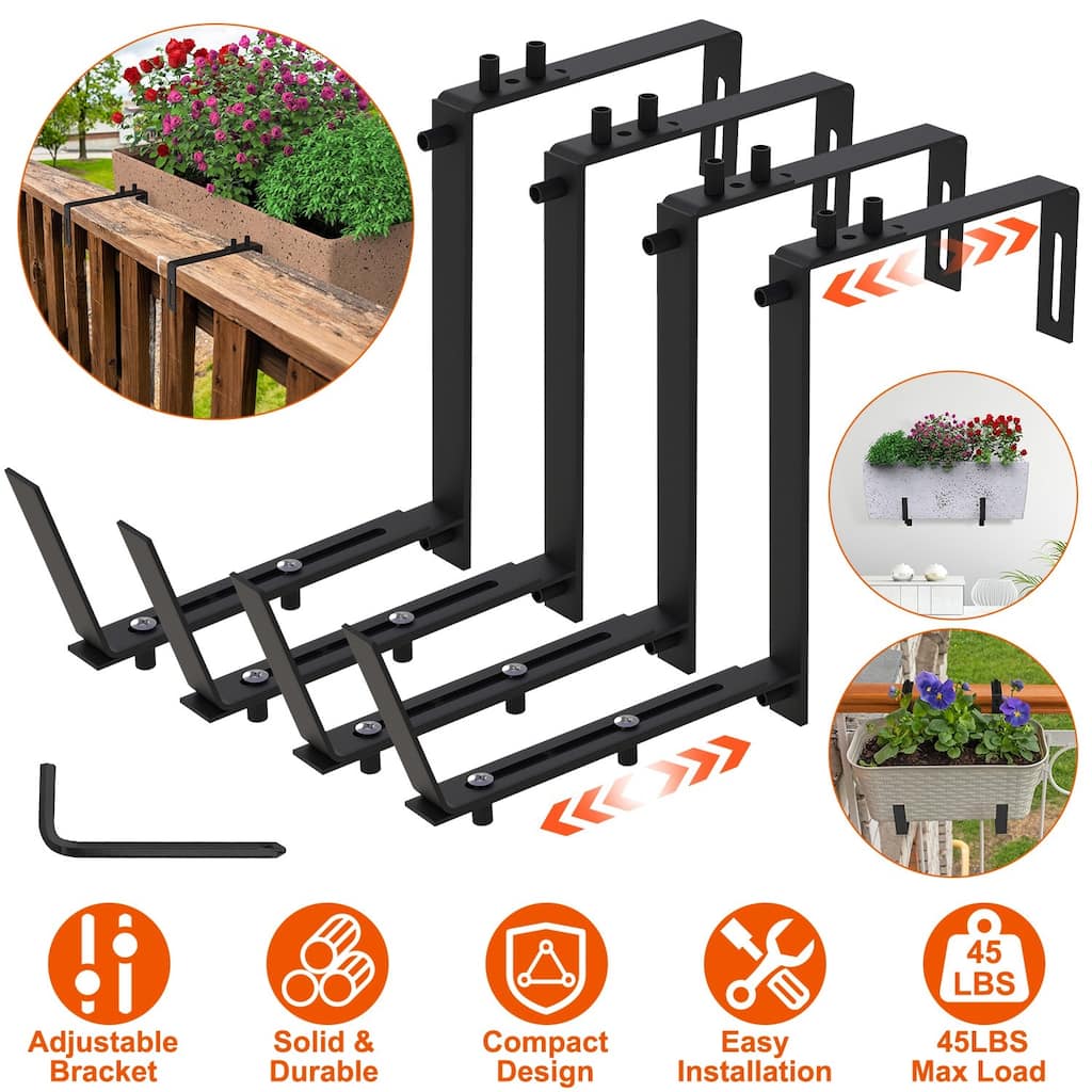 Expandable Planter Box Holder Brackets with Screws and Tools for Deck Porch Balcony - 20.08” x 8.27” x 0.79”