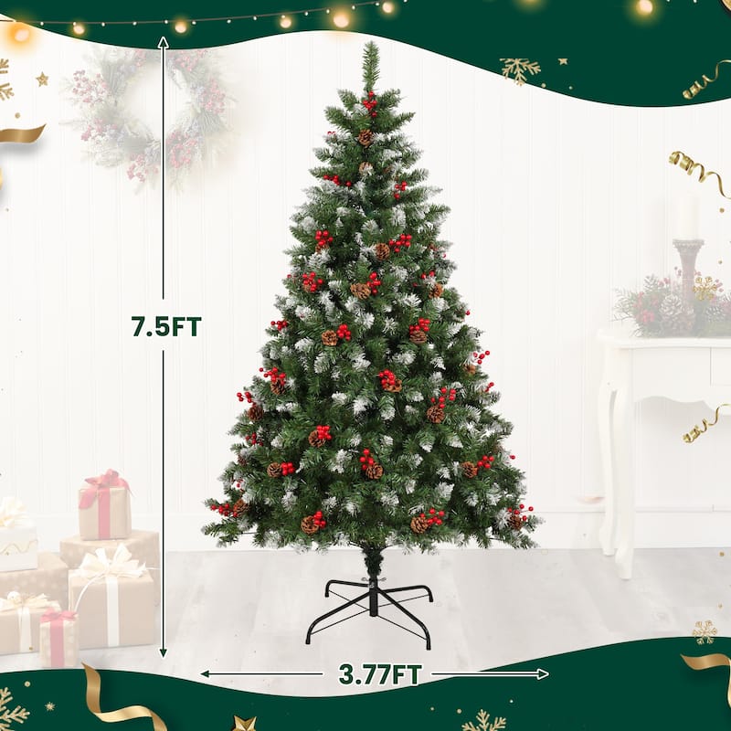 6FT & 7.5FT Artificial PVC Christmas Tree with Warm White and Multicolor LED Lights and Metal Stand