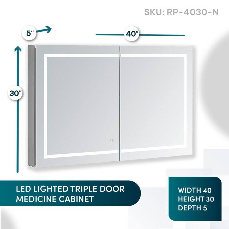 AQUADOM Royale Plus 40W Bathroom Led Lighted Medicine Cabinet Defogger, 3X LED Adjustable Magnifying Mirror, Electrical Outlets.