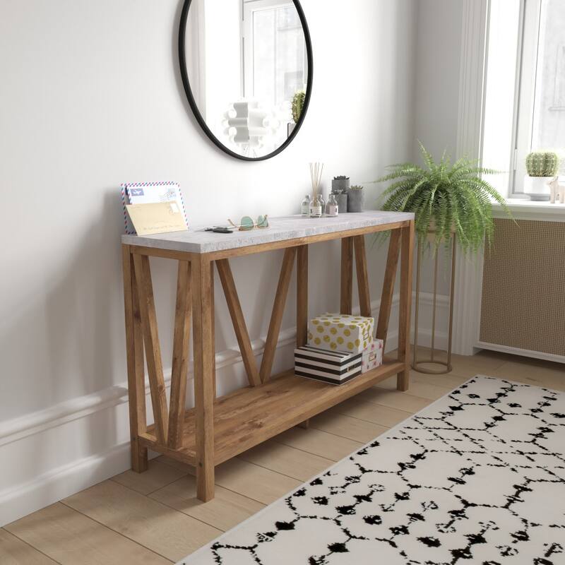Farmhouse Style Rustic Entryway Console Table - Warm Oak/Concrete