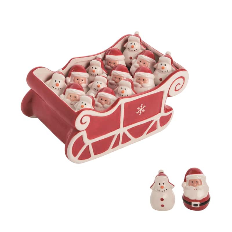 Transpac Dolomite 10.25 in. Multicolor Christmas Santa Snowman Salt and Pepper Shakers with Display Set of 17