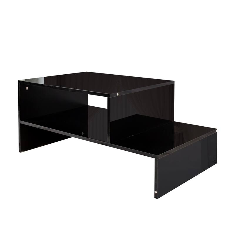 Double Layer Coffee Table for Living Room with Open Storage, Open Display Center Table, Gloss Home Snack Table