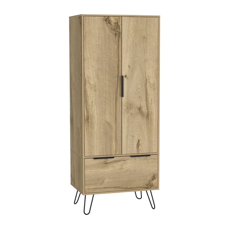 Armoire Closet, One Drawer, Double Door Cabinet -Light Oak