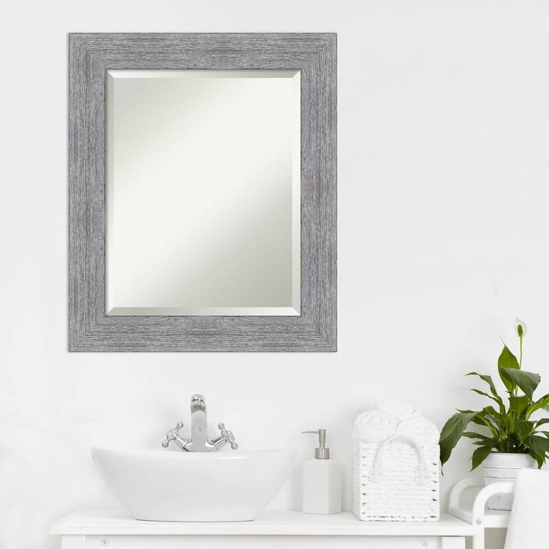 Beveled Bathroom Wall Mirror - Bark Rustic Char Frame