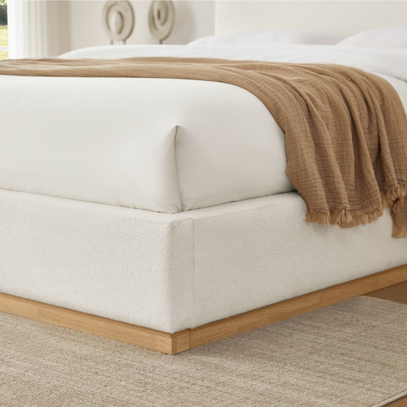 Spruce & Spring Modern Boucle Upholstered Platform Bed with Solid Wood Frame