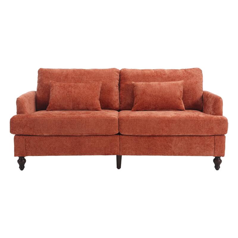 Orange Modern Chenille 68.9'' 2-Seater Sofa: Detachable Cushions, Solid Wood Frame, and Brown Wooden Legs