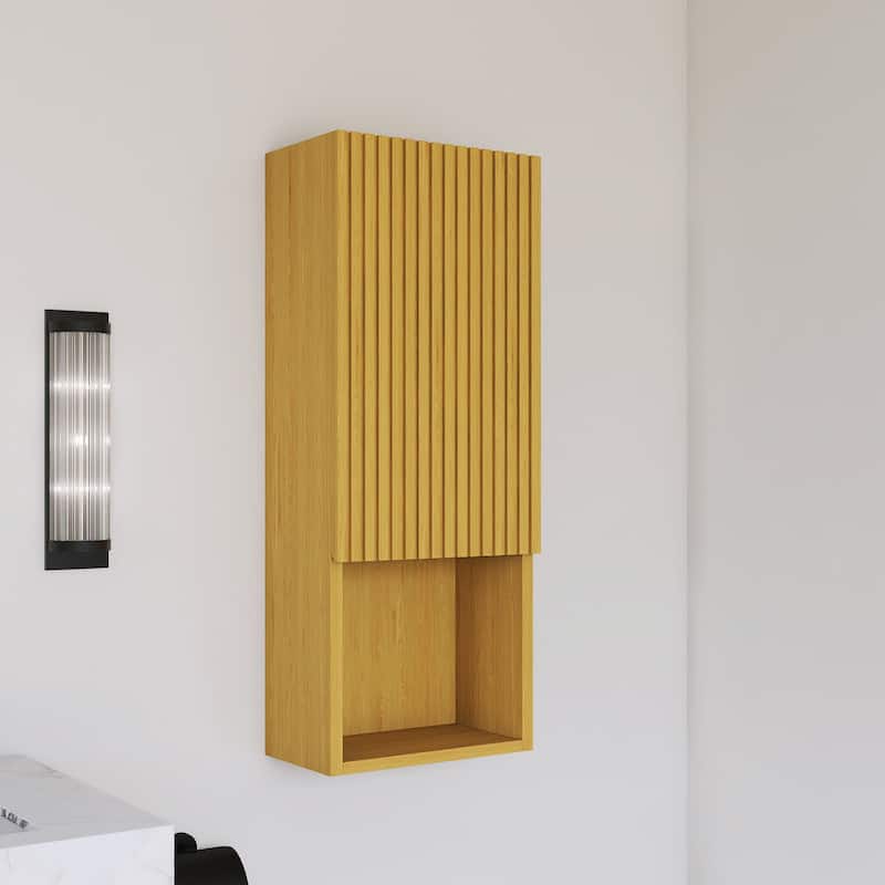 Wall Mounted Bathroom Cabinet with Door and Shelves in Oak