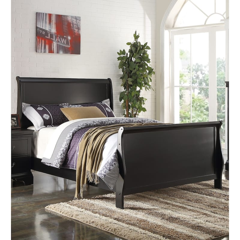 Modern Twin Size Sleigh Design Bedframe with Headboard and Footboard in Black