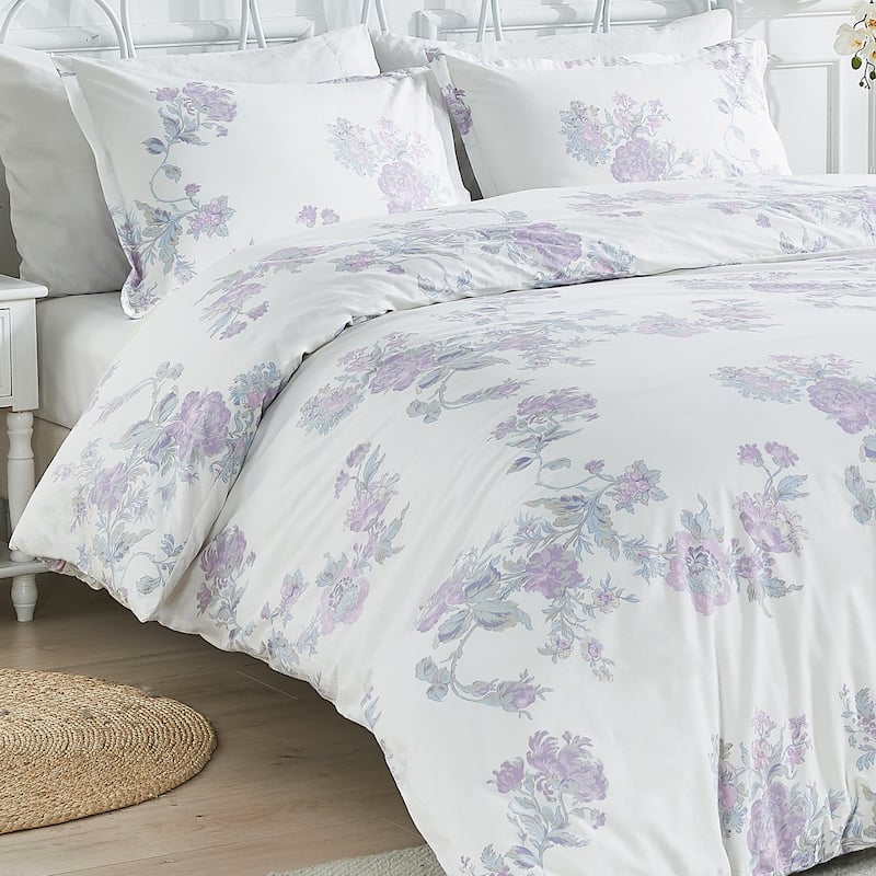 Bedford Percale Cotton Jardin De Purple Duvet Set