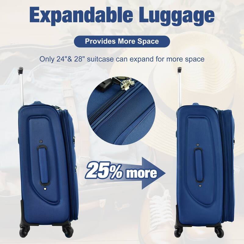 3 Piece ABS Softside Expandable Upright Spinner Luggage with TSA Lock and Duffel Bag