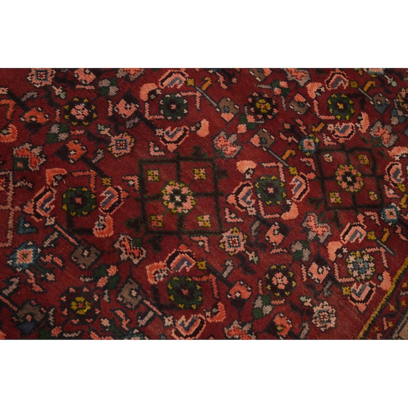 Hand Knotted Oriental 100% Wool Carpet Traditional Geometric Oranges & Rust Hamedan Runner Rug - 9' 8'' X 3' 10''